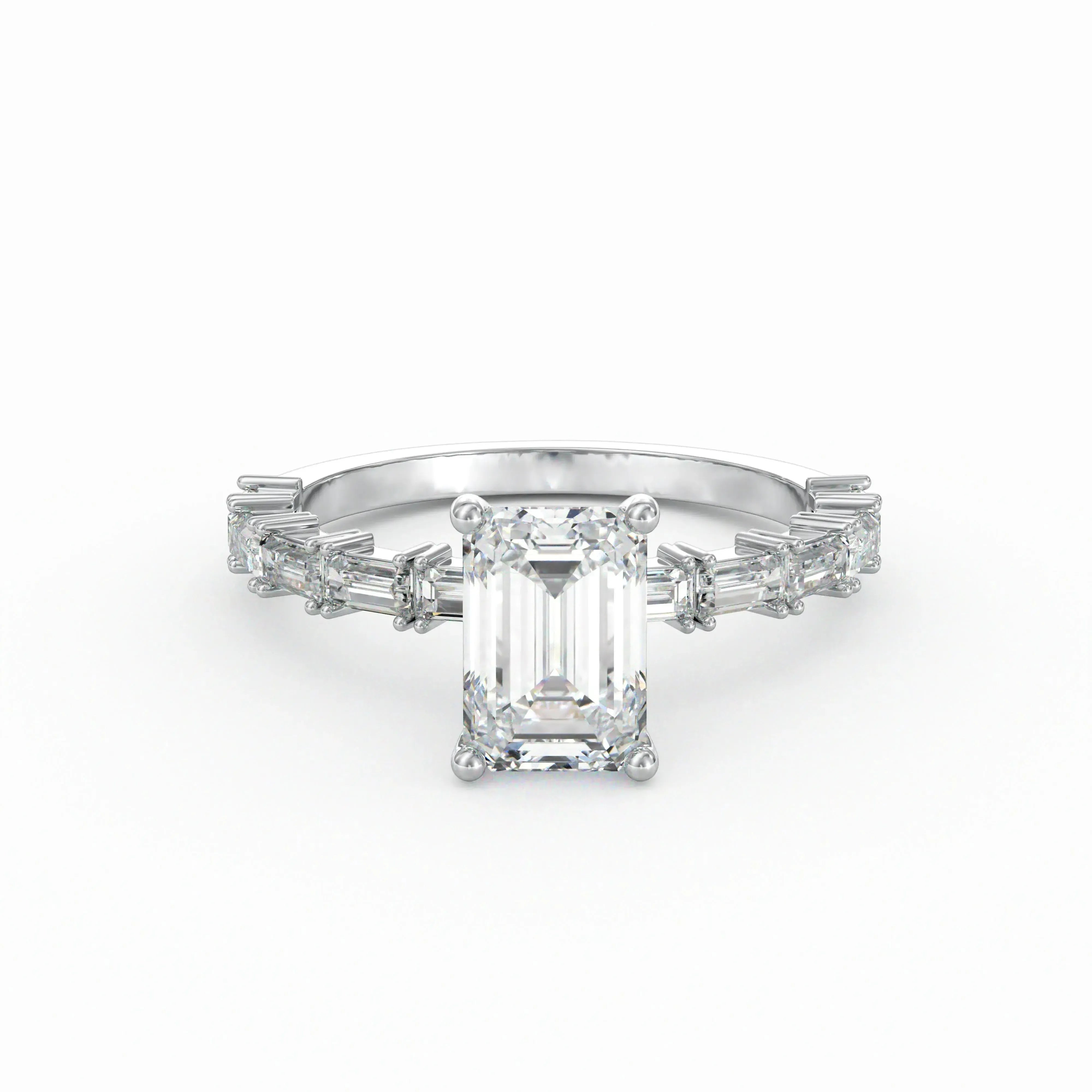 Emerald Engagement Ring with Baguette Accents