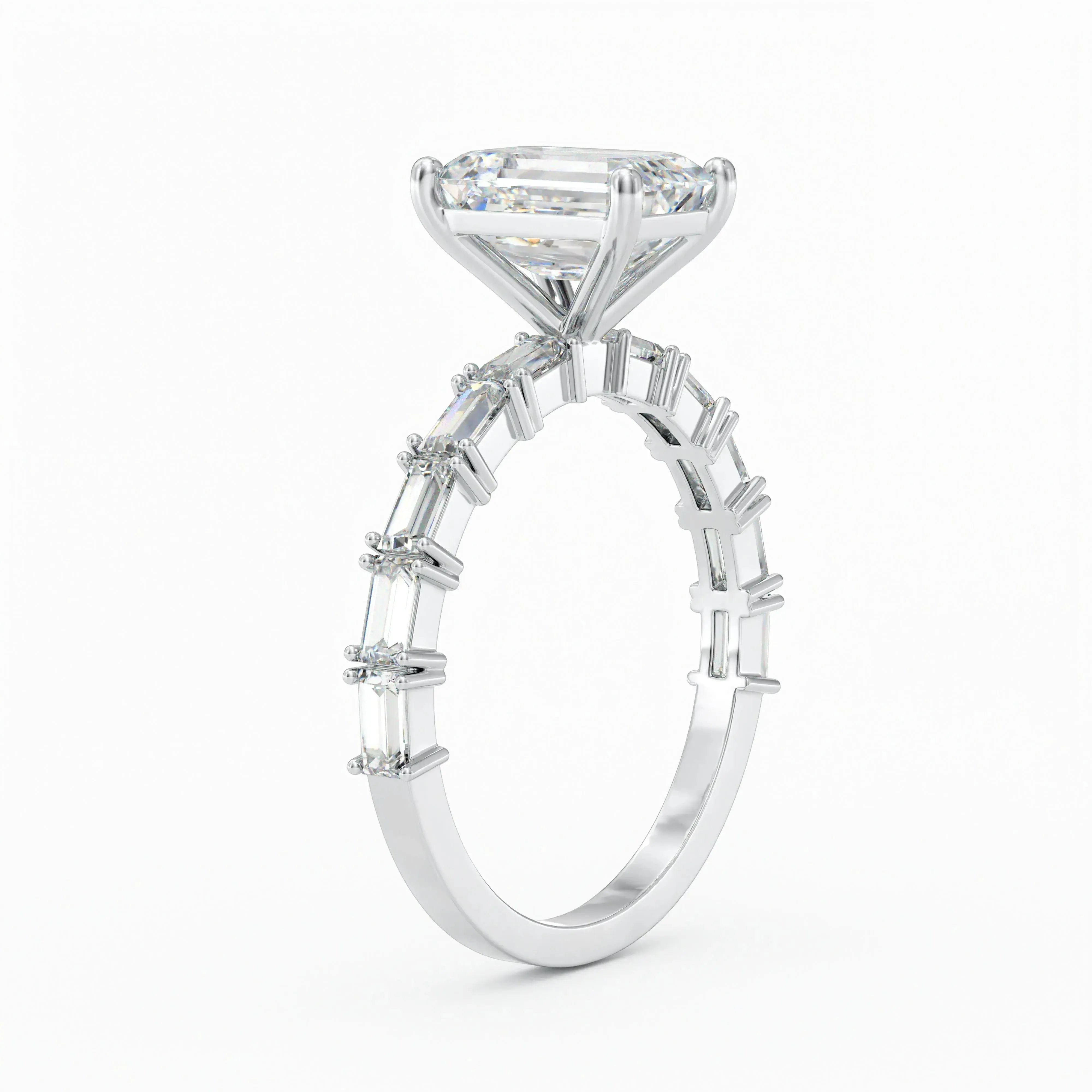 Emerald Engagement Ring with Baguette Accents