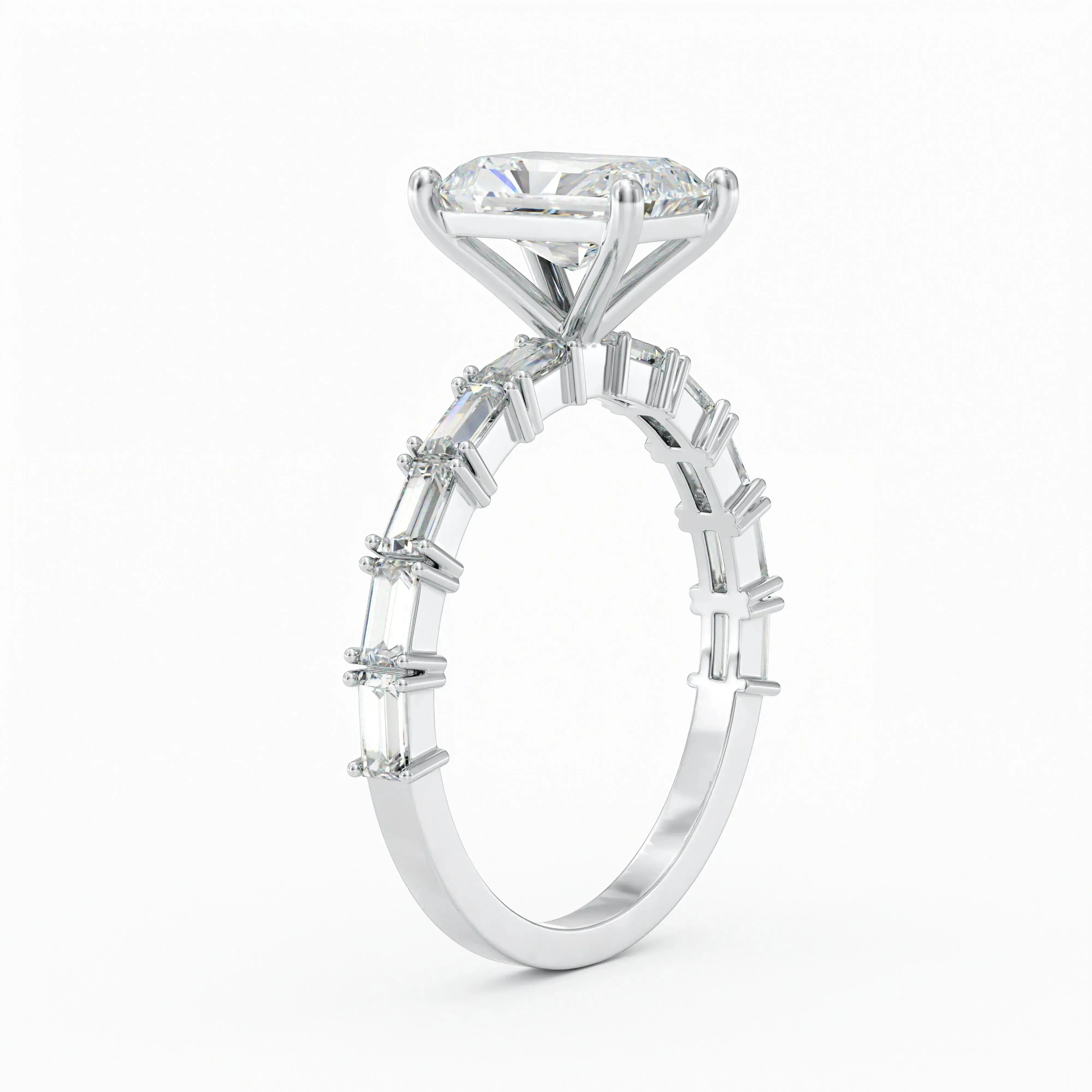 Radiant Engagement Ring with Baguette Accents