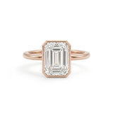 Emerald Cut Diamond Bezel Solitaire Engagement Ring