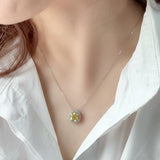 Cushion Canary Yellow Moissanite Halo Pendant in 14K White Gold