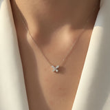 Marquise and Pear Moissanite Butterfly Pendant in 14K White Gold